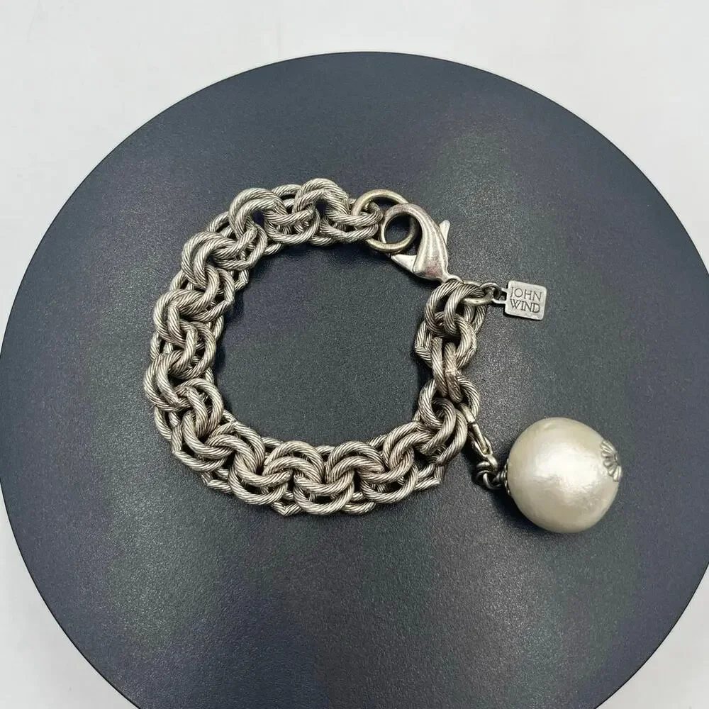 John Wind Sorority Gal‎ Large Cotton Pearl Thick Double Chain Link Bracelet 8